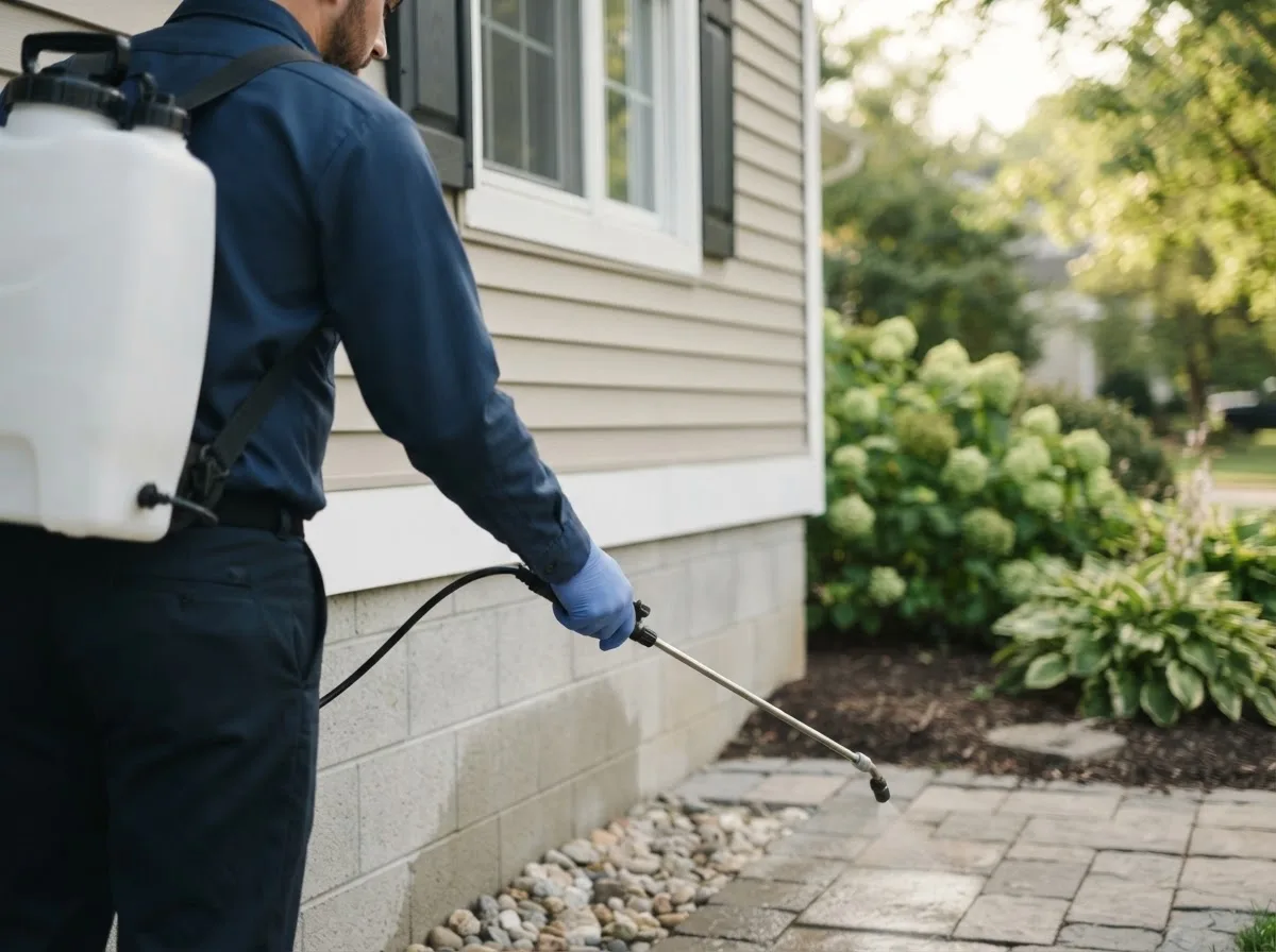 Pest control technician inspecting a home in Unionville, MI